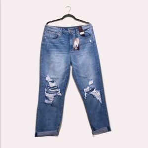 NO BOUNDARIES JUNIORS’ HIGH RISE GIRLFRIEND JEANS Size 15